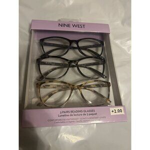 NINE WEST Designer Reading Glasses +2.00 light weight scratch resistant NIB